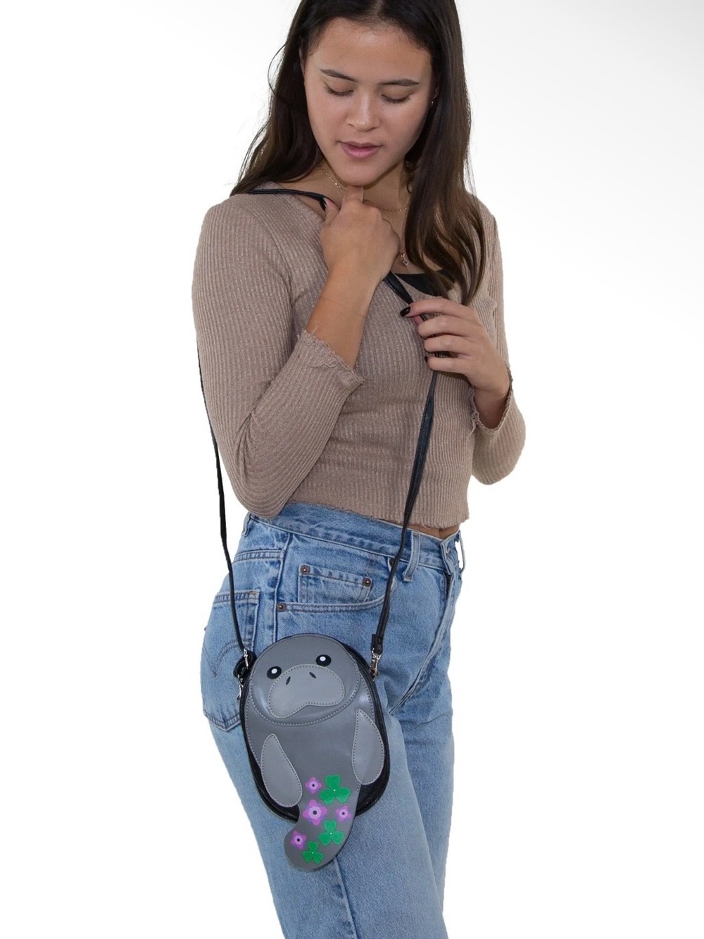 Manatee Crossbody Bag with Floral Accents - Picture 5 of 7
